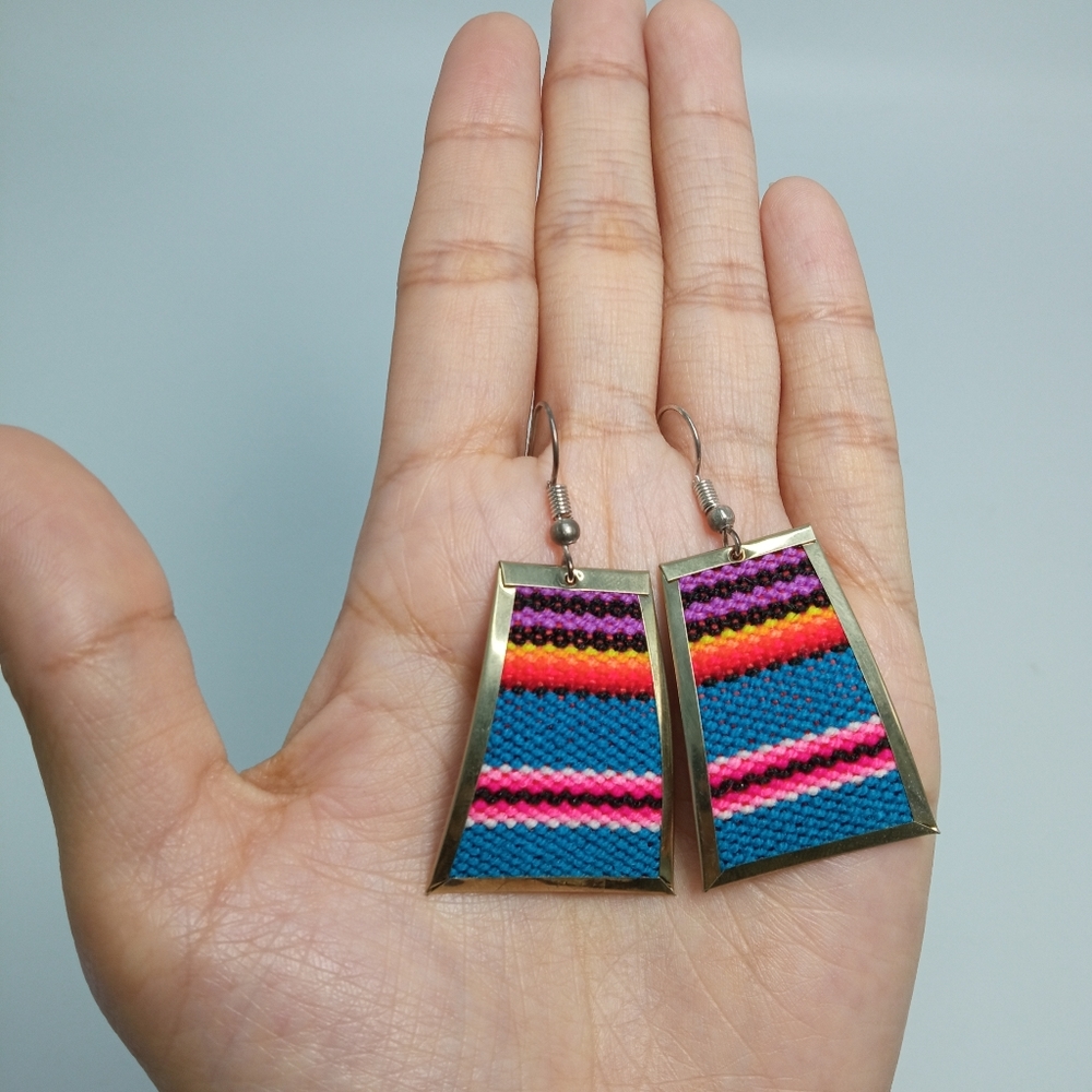 Western Cowgirl Wool & Alpaca Silver Set Earrings Boho Aztec Pattern Handmade